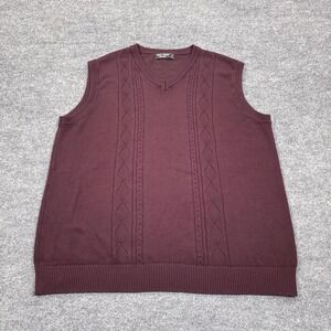 PAUL JONES Sweater Vest Mens 2XL Red Cable-Knit V-Neck Relaxed Casual Fall